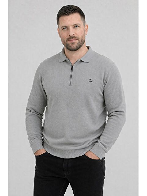 Formo Erkek Pamuklu Polo Yaka Yarım Fermuarlı Manşetli Fitilli Kaliteli Uzun Kollu Kazak