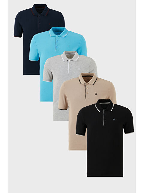 Buratti Pamuklu Slim Fit Şerit Detaylı Düğmeli Polo Yaka 5'li Paket %100 Pamuk Tişört 5902118S5 - S000387103-37603