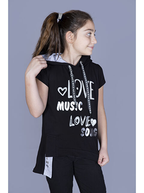 Toontoykids Kız Çocuk Kapüşonlu Baskılı Tişört