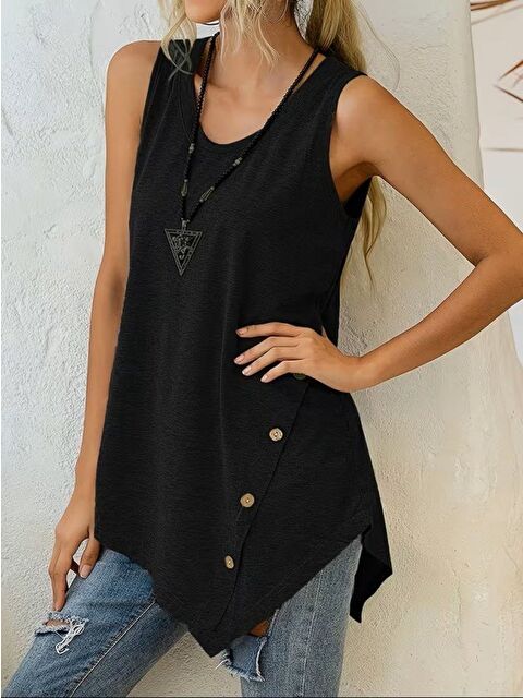 Jane's Kadın Askılı Yuvarlak Yakalı Asimetrik Kesim Detaylı Viskon Bluz