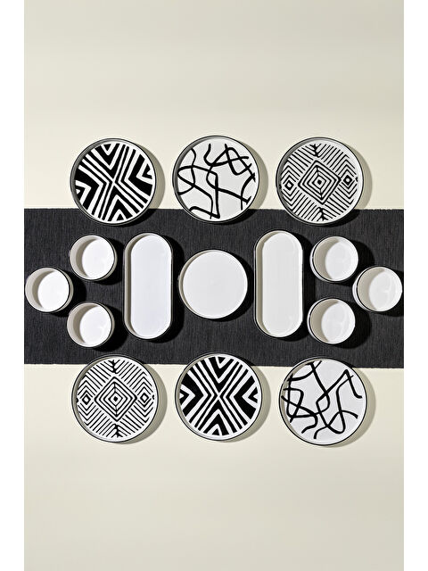 Nehir Black Line 6 Kişilik 15 Parça Seramik Kahvaltı Takımı - S000521527-19351