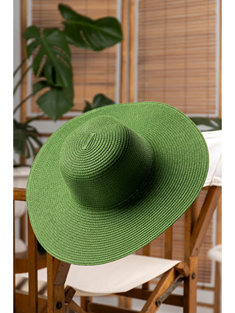Luminos Butik Geniş Kenarlı Yeşil Örgü Desenli Moda Ve Fonksiyonel Şapka Güneşten Koruma Hsr2005