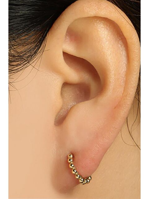 New Obsessions 18K Altın Kaplama Mini Topçuklu Halka Küpe - S000445528-20076