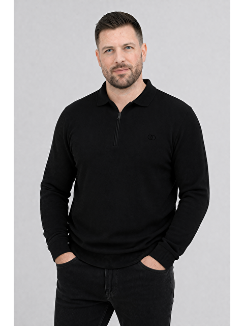 Formo Erkek Pamuklu Polo Yaka Yarım Fermuarlı Manşetli Fitilli Kaliteli Uzun Kollu Kazak