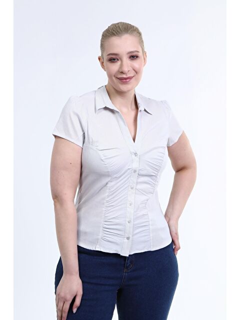 Mylinemoda Önü Büzgülü Kısa Kollu Gömlek - S000238870-20063