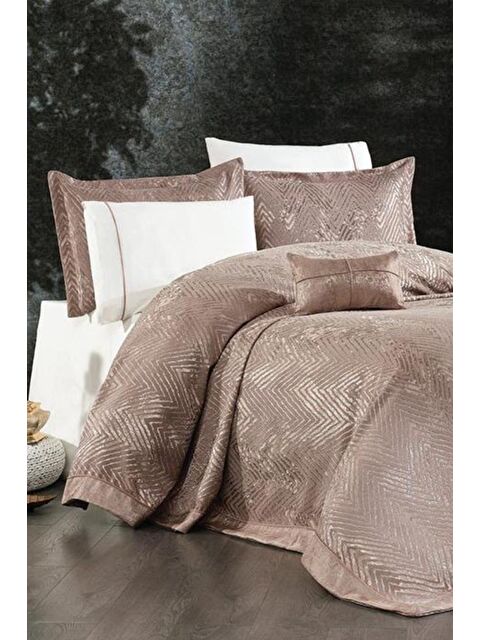 Çeyiz Diyarı Asu 7 Parça İpek Kadife Şönil Pike Takımı Vizon - S000493365-26429