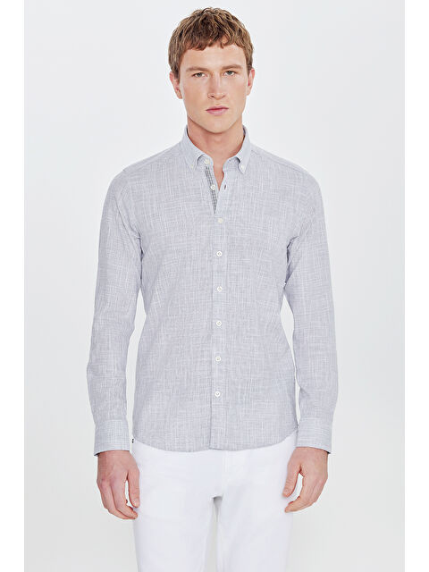 Altınyıldız Classics Erkek Antrasit Slim Fit Dar Kesim Düğmeli Yaka Armürlü Gömlek