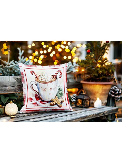 Evmila Yılbaşı Temalı Kahve Desenli Kadife Kırlent Kılıfı 43x43 cm - S000285293-23173