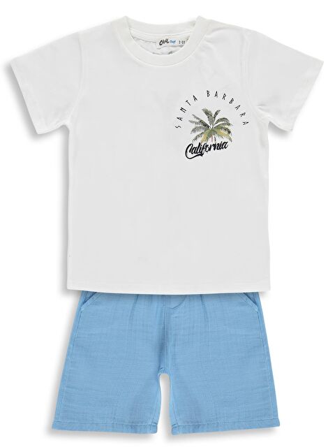 Civil Boys California Palmiye Baskılı 2-5 Yaş Takım - Ekru