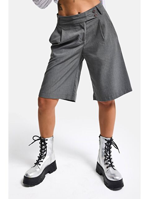 It's Basic Kadın Gri s6 Baggy Fit Maxi Boy Bermuda Şort