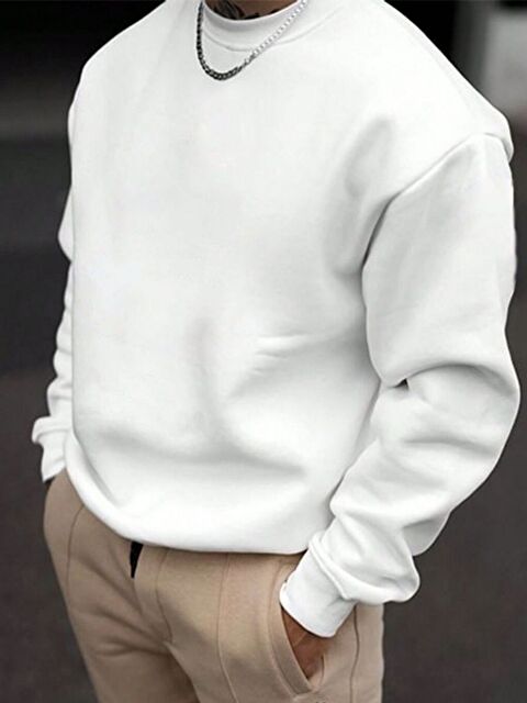 Trendseninle Beyaz Baskısız  Oversize Bisiklet Yaka Uzun Kollu Sweatshirt - S000491665-20063