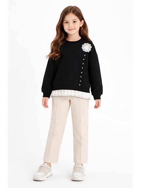 Cansın Mini Siyah Dantel Detaylı Badili Jean Pantolonlu Kız Çocuk Alt Üst Takım 23593 - S000511467-19351