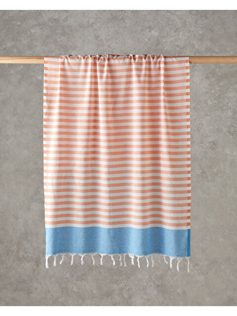 English Home Candy Rejenere Çizgili Peştamal 90x150 cm Turuncu-Açık Mavi - S000435959-37464