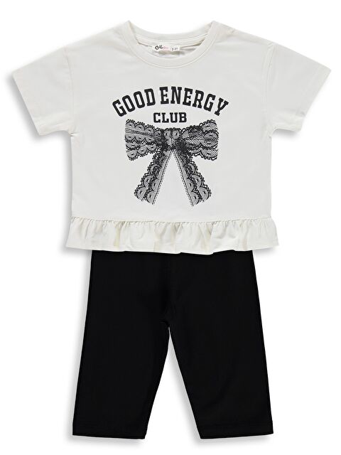 Civil Girls Good Energy Clup Baskılı 2-5 Yaş Takım - Ekru 2-3 Yaş