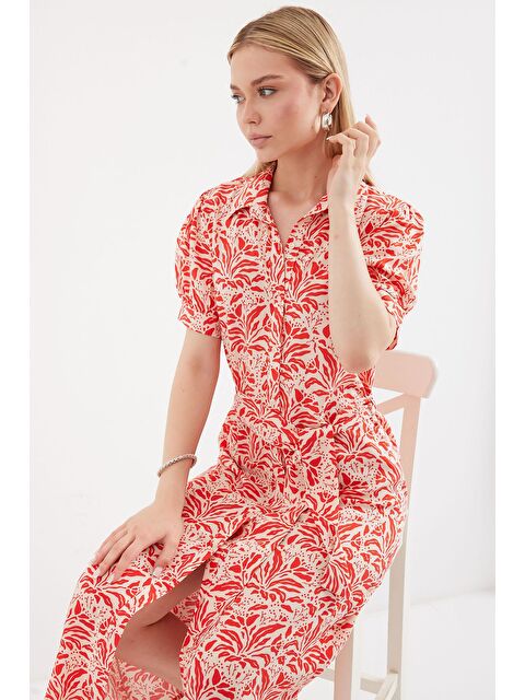 Bigdart 2213 Kısa Kol Viskon Elbise - Kırmızı - S000152929-20045