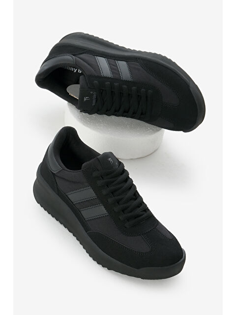 TONNY BLACK Unisex Siyah Termo Taban Çift Şeritli Bağcıklı Spor Ayakkabı - S000493824-19351