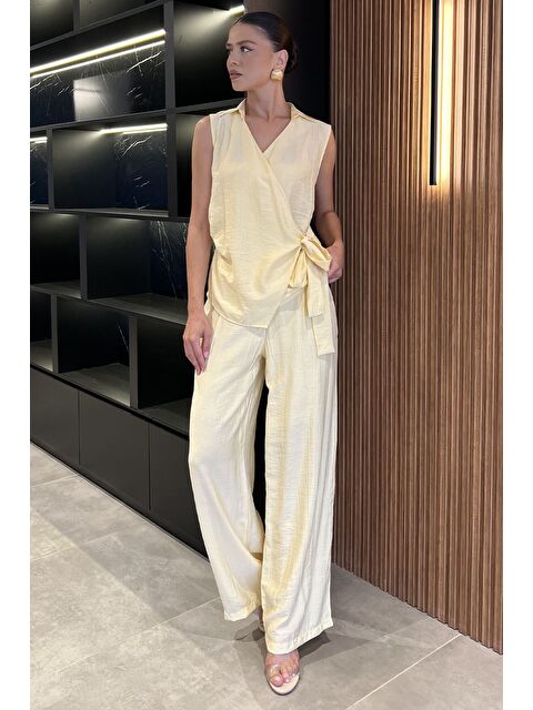 Gülseli Kadın Kruvaze Yaka Bağlama Detaylı Bluz Pantolon İkili Takım - S000425475-20072