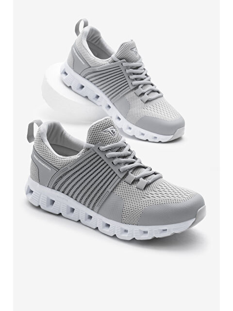 TONNY BLACK Unisex Gri Tasarım Termo Taban Şeritli Nefes Alabilen Kumaş Bağcıklı Spor Ayakkabı - S000493821-20600
