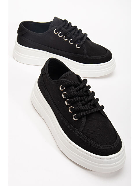 TONNY BLACK Kadın Siyah Poli Taban Keten Halat Bağcıklı Spor Ayakkabı - S000493874-19351