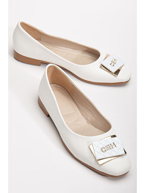 TONNY BLACK Kadın Beyaz Oval Burunlu Önü Tokalı Babet - S000493878-20063