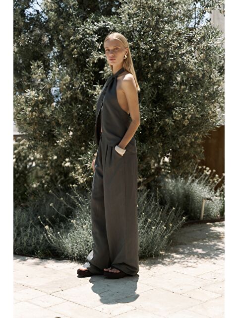 Bohemai Prasetsah Bağlamalı Antrasit Crop Pantolon Takım - S000511799-29666