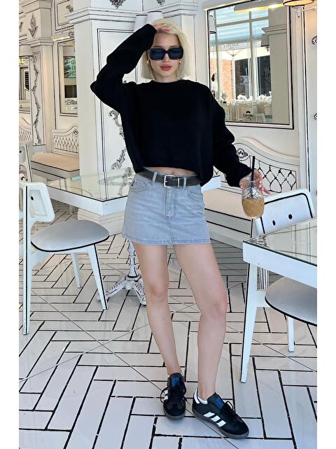 Madmext Siyah Bisiklet Yaka Crop Kadın Kazak Mg2166 - S000262642-19351