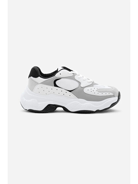 TONNY BLACK Kadın Gri Beyaz Rahat Kalıp Yüksek Taban Bağcıklı Spor Ayakkabı - S000051510-37276