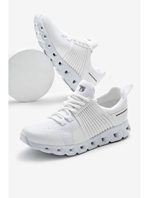 TONNY BLACK Unisex Beyaz Tasarım Termo Taban Şeritli Nefes Alabilen Kumaş Bağcıklı Spor Ayakkabı - S000493821-21165