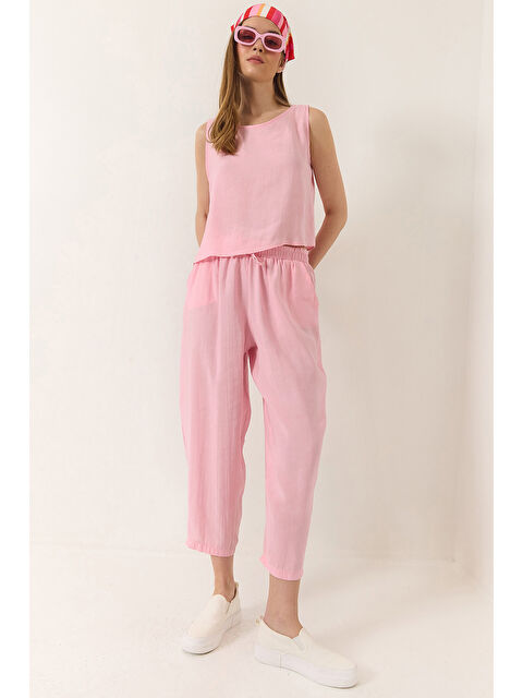 SHADE Kadın Kalın Askılı Bluz Beli Lastikli Pantolon Modal Takım - S000376801-20024