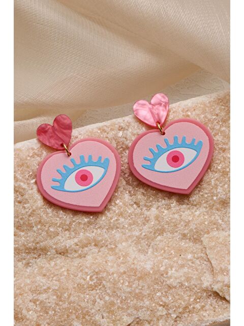 New Obsessions Tatlı Pembe Göz Detaylı Asetat Küpe - S000364277-20024