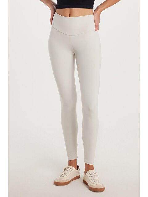 TUDORS Kadın Süper Slim Beli Lastikli İnterlok Standart Boy Normal Bel Gri Tayt - S000523144-20600