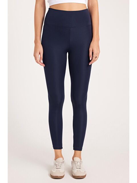 TUDORS Kadın Slim Fit Dar Kesim Scuba Kumaş Beli Lastikli Lacivert Tayt - S000523148-21164