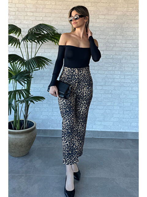 Gülseli Kadın Yüksek Bel Leopar Desen Pantolon - S000326517-19413