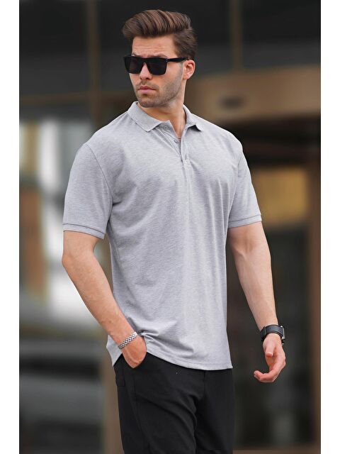 Madmext Gri Overfit Kısa Kollu Polo Yaka Erkek Tişört 7029 - S000212544-20600