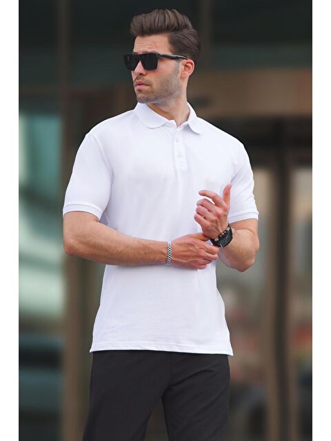 Madmext Beyaz Overfit Kısa Kollu Polo Yaka Erkek Tişört 7029 - S000212544-20063