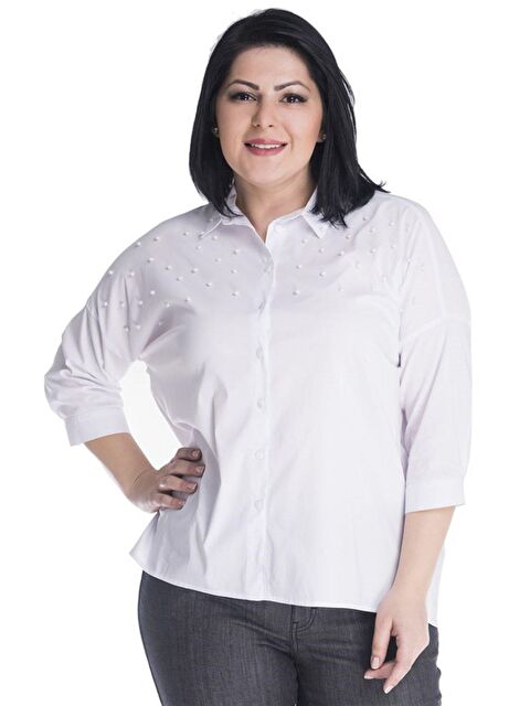 Mylinemoda İnci Detaylı 3/4 Kollu Gömlek - S000238950-20063