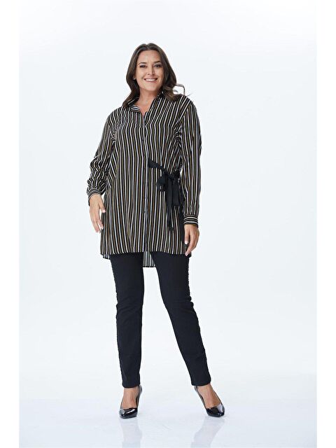 Mylinemoda Bağlama Detaylı Çizgili Uzun Gömlek - S000238867-19351