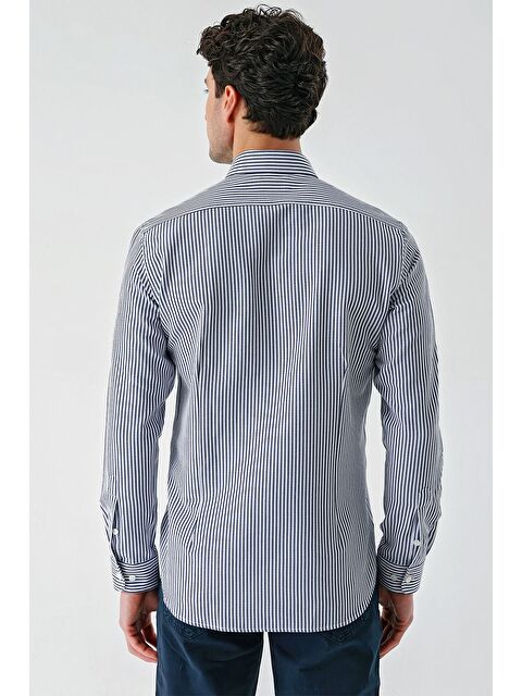 İMZA Koyu Lacivert Kısalabilir Kol Biritli Yaka Cepsiz Pamuklu Klasik Slim Fit Gömlek 1004240156 - S000356622-29672