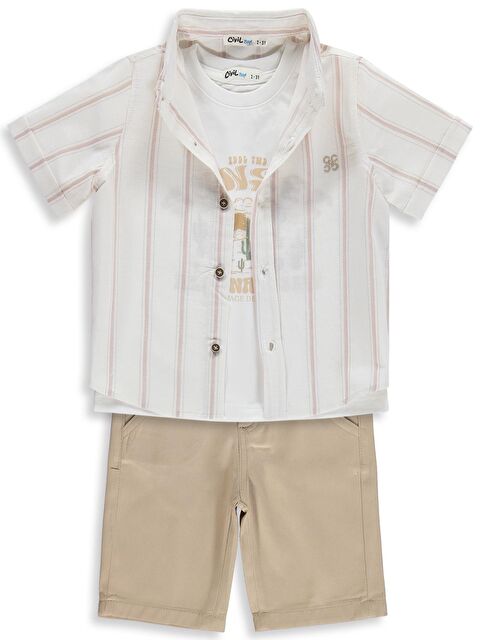Civil Boys Erkek Çocuk Şortlu 3'lü 2-5 Yaş Takım - Kahverengi 2-3 Yaş