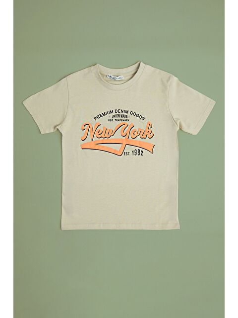 Fullamoda New York Baskılı Bisiklet Yaka Erkek Çocuk Tişört