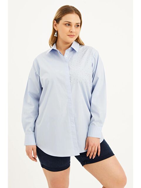 Mylinemoda Oversize Taş Baskılı Poplin Gömlek - S000238929-17234