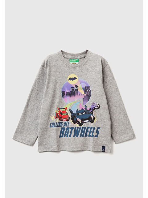 United Colors Of Benetton Erkek Çocuk Gri Melanj Önü ve Arkası Çok Renkli Batwheels Baskılı Logo Etiketli Jarse T-shirt - S000462420-20600