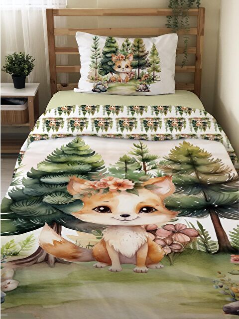 Evmila Sevimli Tilki Desenli Çarşafsız Tek Kişilik Nevresim Takımı 160x220 cm - S000164188-23173