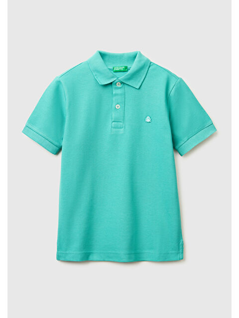 United Colors Of Benetton Erkek Çocuk Mavi-yeşil Logolu Pike Polo T-Shirt