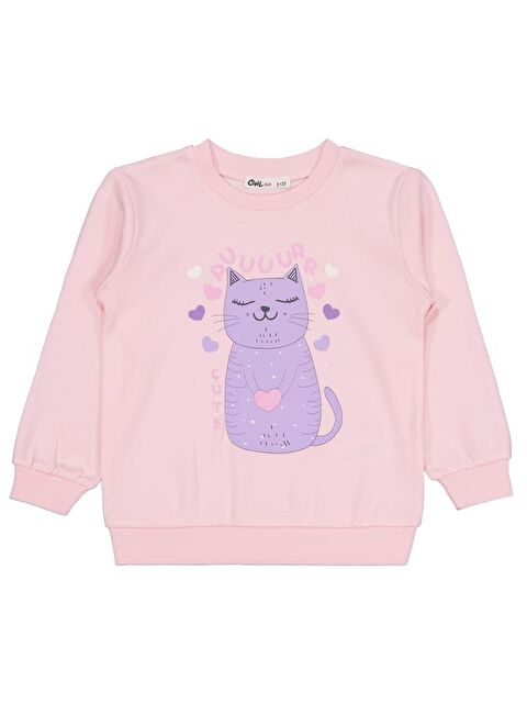 Civil Girls Kedi Baskılı 2-5 Yaş Sweatshirt - Pembe 4-5 Yaş - S000483335-20024