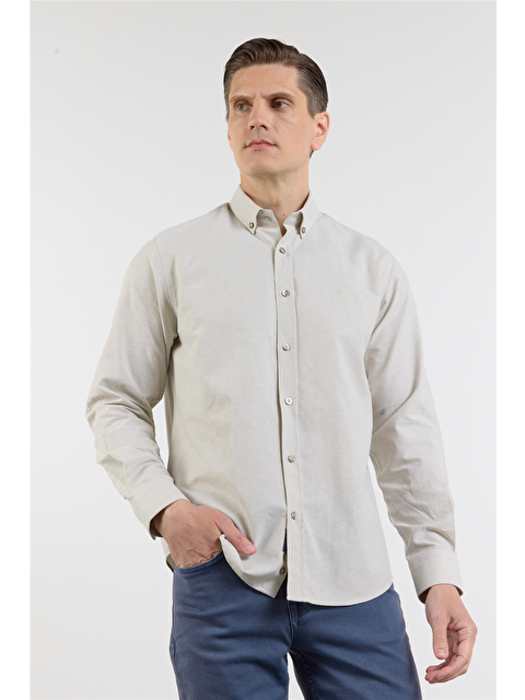 İMZA Su Yeşili Oxford Düğmeli Yaka Uzun Kol Cepsiz Slim Fit Pamuklu  Gömlek 1004260182