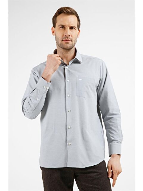 İMZA Siyah - Beyaz Kareli Desen Sert Yaka Uzun Kol Cepli Comfort Fit Pamuklu Gömlek 1004255221