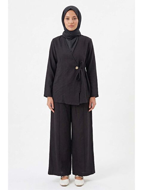 Remsa Kruvaze Yaka Yandan Bağlamalı Tesla Takım 2069 Siyah