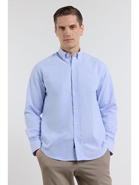 İMZA Açık Mavi Oxford Düğmeli Yaka Uzun Kol Cepsiz Slim Fit Pamuklu  Gömlek 1004260182