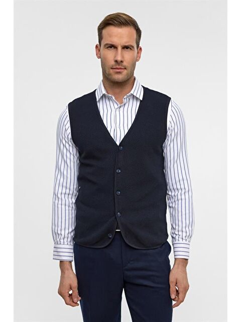 Süvari Lacivert Regular Kapitone V Yaka Yelek - S000495475-21164